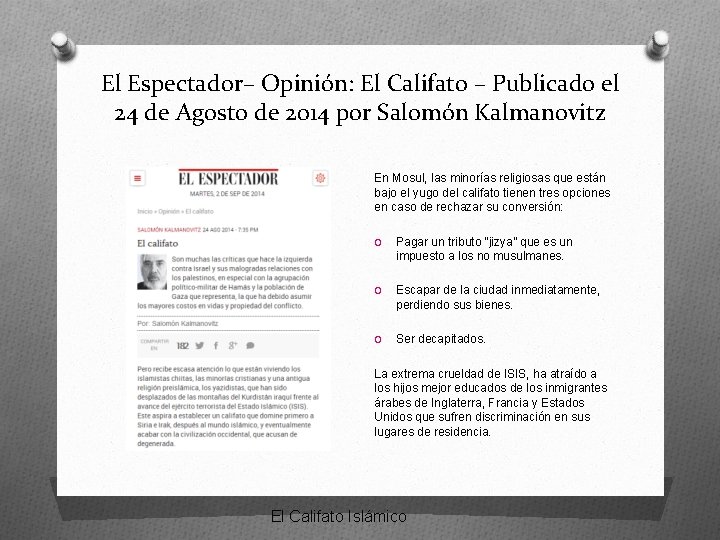 El Espectador– Opinión: El Califato – Publicado el 24 de Agosto de 2014 por