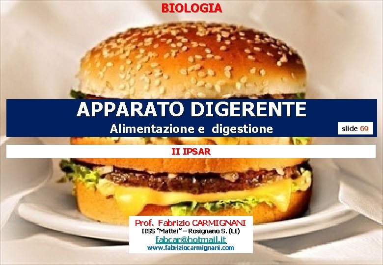 BIOLOGIA APPARATO DIGERENTE Alimentazione e digestione II IPSAR Prof. Fabrizio CARMIGNANI IISS “Mattei” –