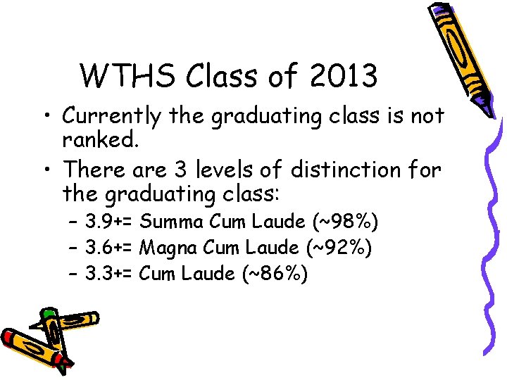 WTHS Class of 2013 • Currently the graduating class is not ranked. • There