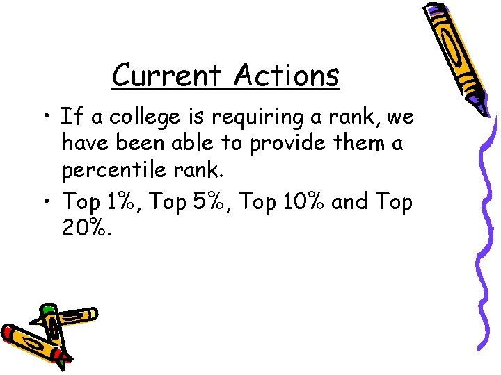 Current Actions • If a college is requiring a rank, we have been able