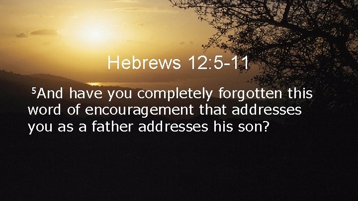 Hebrews 12: 5 -11 5 And have you completely forgotten this word of encouragement