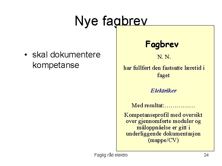 Nye fagbrev Fagbrev • skal dokumentere kompetanse N. N. har fullført den fastsatte læretid