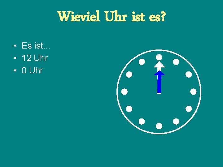 Wieviel Uhr ist es? • Es ist… • 12 Uhr • 0 Uhr 