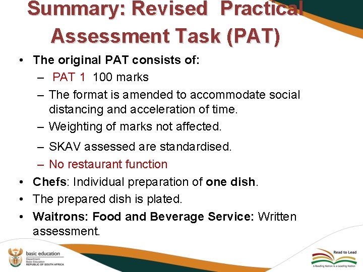 Summary: Revised Practical Assessment Task (PAT) • The original PAT consists of: – PAT