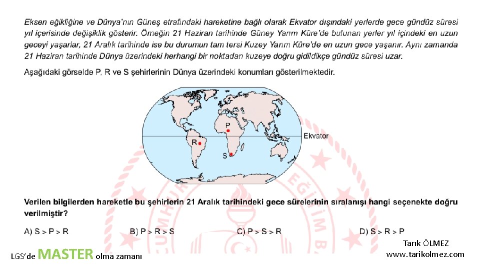 LGS’de MASTER olma zamanı Tarık ÖLMEZ www. tarikolmez. com 