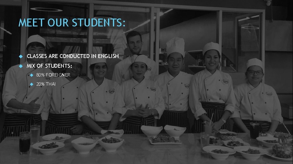 MEET OUR STUDENTS: CLASSES ARE CONDUCTED IN ENGLISH MIX OF STUDENTS: 80% FOREIGNER 20%