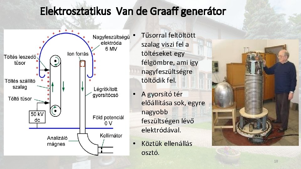 Elektrosztatikus Van de Graaff generátor • Tűsorral feltöltött szalag viszi fel a töltéseket egy