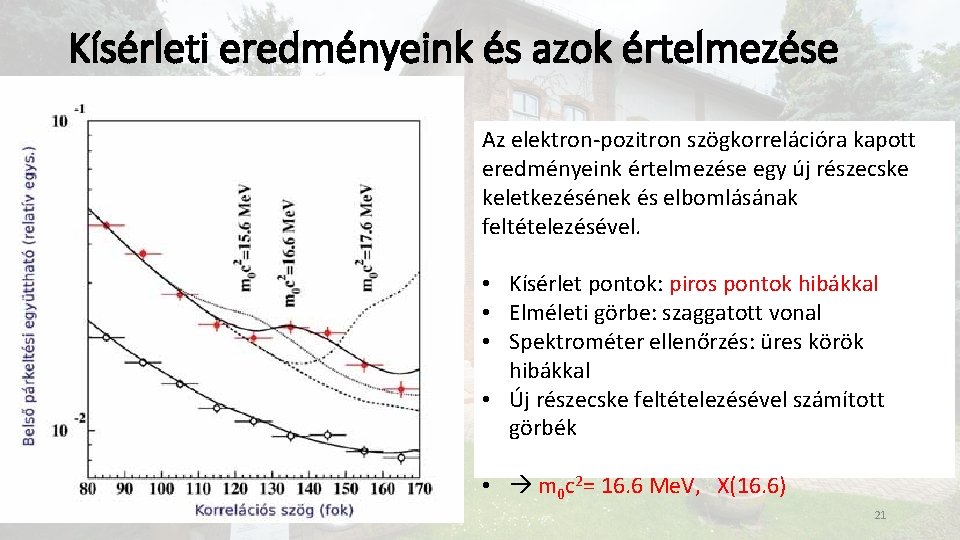 Kísérleti eredményeink és azok értelmezése Az elektron-pozitron szögkorrelációra kapott eredményeink értelmezése egy új részecske