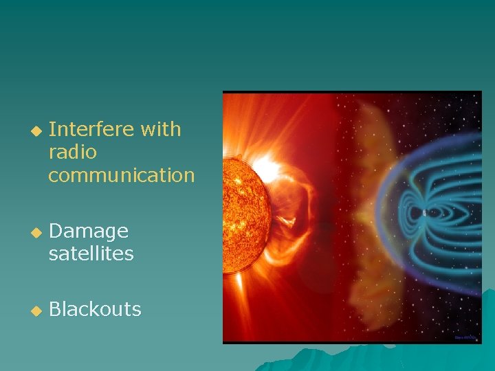 u u u Interfere with radio communication Damage satellites Blackouts 