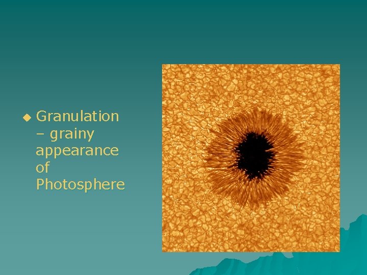 u Granulation – grainy appearance of Photosphere 