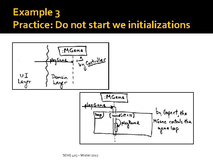 Example 3 Practice: Do not start we initializations SENG 403 – Winter 2012 