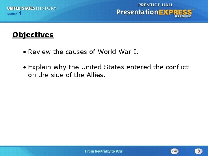 125 Section Chapter Section 1 Objectives • Review the causes of World War I.