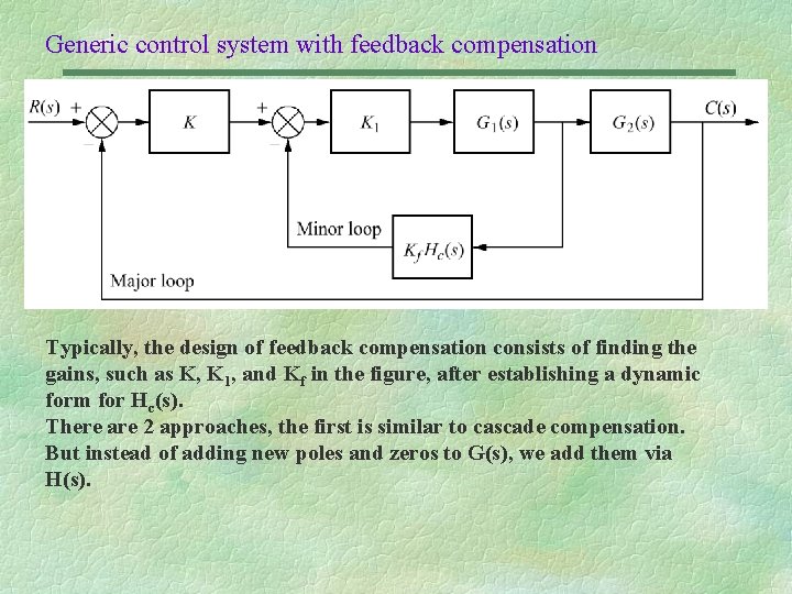 Generic control system with feedback compensation Typically, the design of feedback compensation consists of