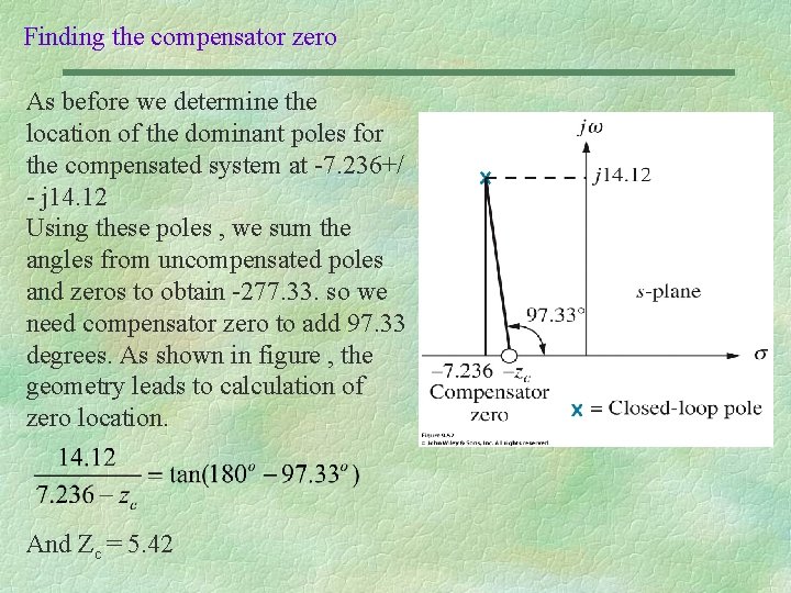 Finding the compensator zero As before we determine the location of the dominant poles