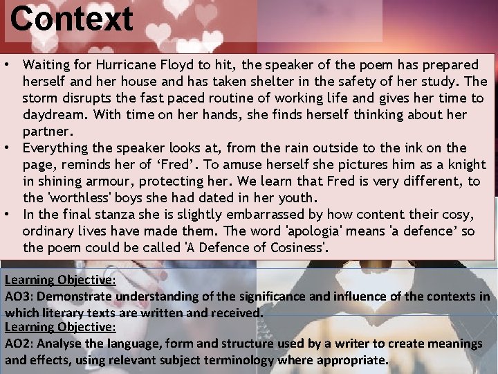 Context • Waiting for Hurricane Floyd to hit, the speaker of the poem has