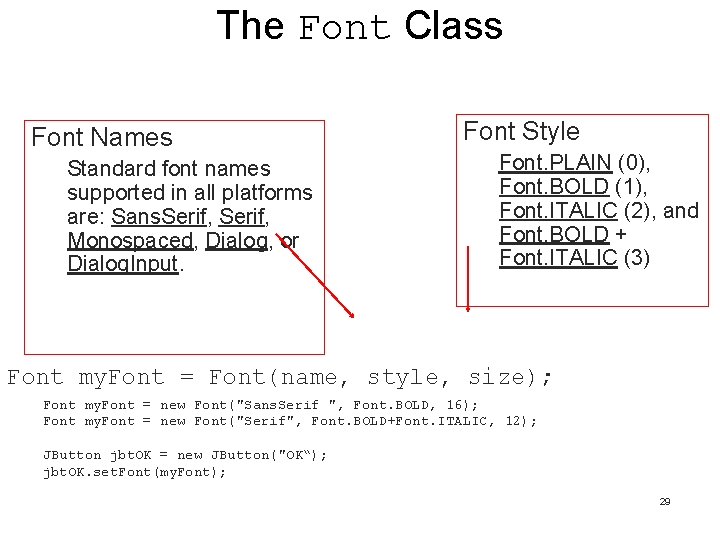 The Font Class Font Names Standard font names supported in all platforms are: Sans. The Font Class Font Names Standard font names supported in all platforms are: Sans.