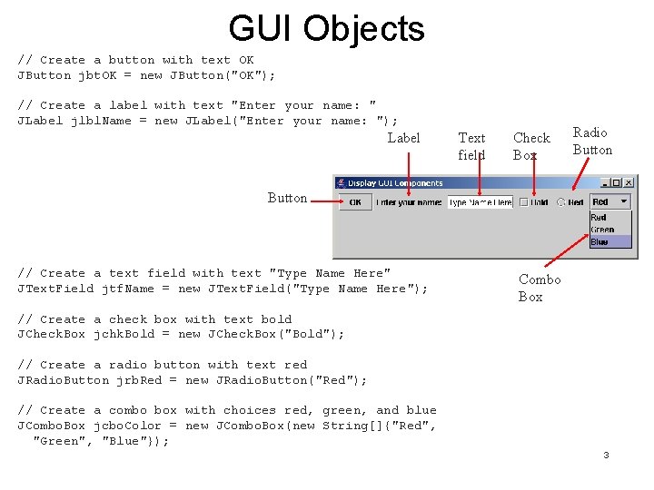 GUI Objects // Create a button with text OK JButton jbt. OK = new GUI Objects // Create a button with text OK JButton jbt. OK = new