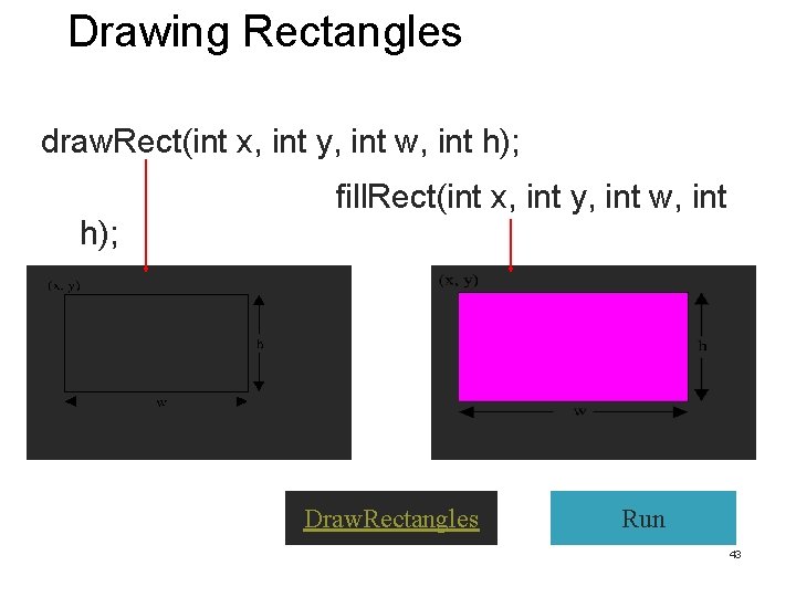 Drawing Rectangles draw. Rect(int x, int y, int w, int h); fill. Rect(int x, Drawing Rectangles draw. Rect(int x, int y, int w, int h); fill. Rect(int x,