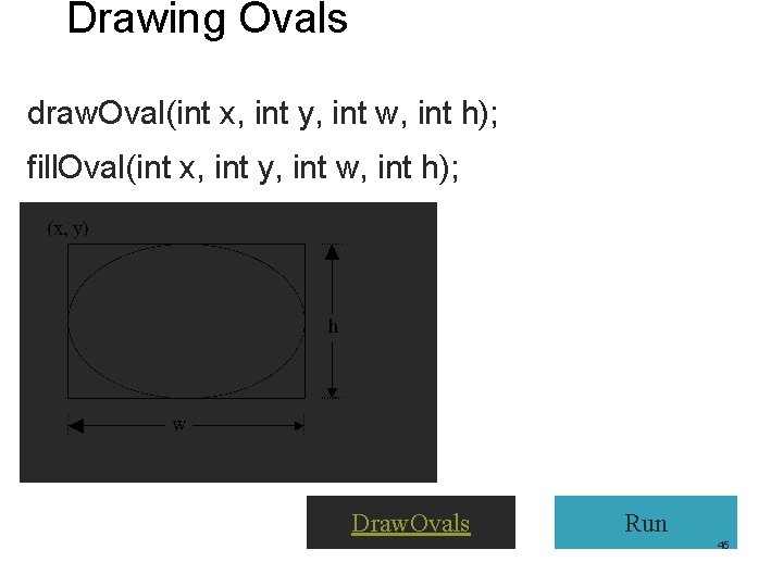 Drawing Ovals draw. Oval(int x, int y, int w, int h); fill. Oval(int x, Drawing Ovals draw. Oval(int x, int y, int w, int h); fill. Oval(int x,