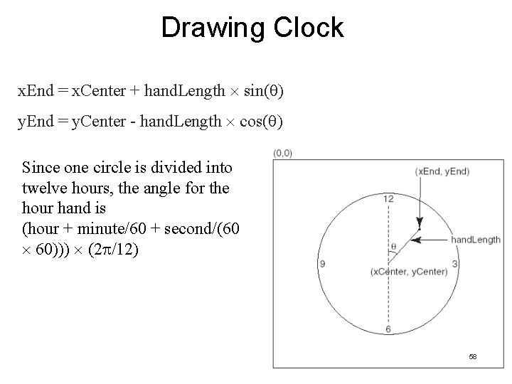 Drawing Clock x. End = x. Center + hand. Length sin( ) y. End Drawing Clock x. End = x. Center + hand. Length sin( ) y. End
