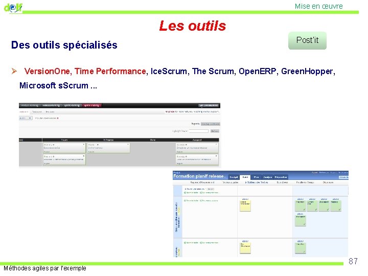 Mise en œuvre Les outils Des outils spécialisés Post’it Ø Version. One, Time Performance,