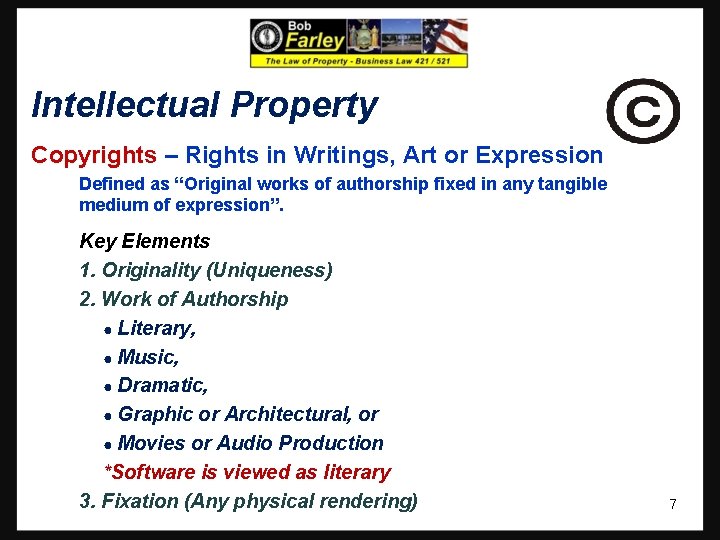 Intellectual Property Copyrights – Rights in Writings, Art or Expression Defined as “Original works
