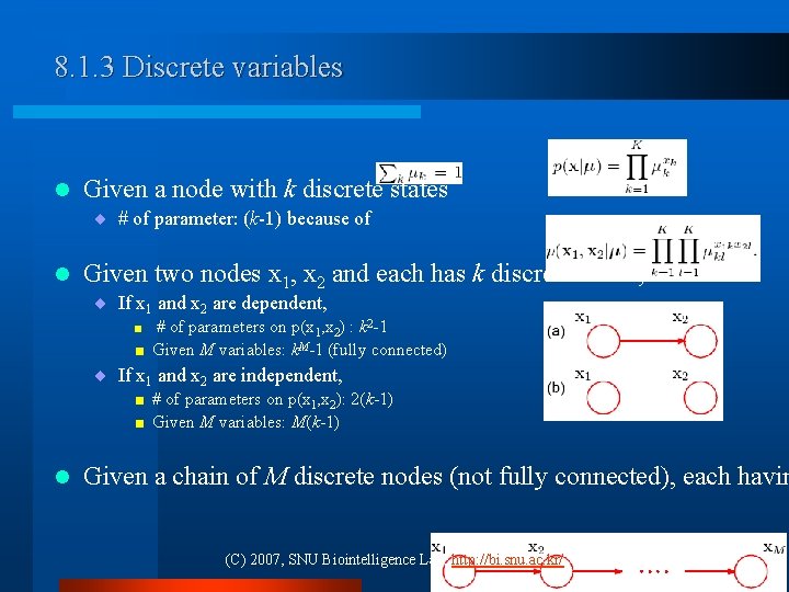 8. 1. 3 Discrete variables l Given a node with k discrete states ¨