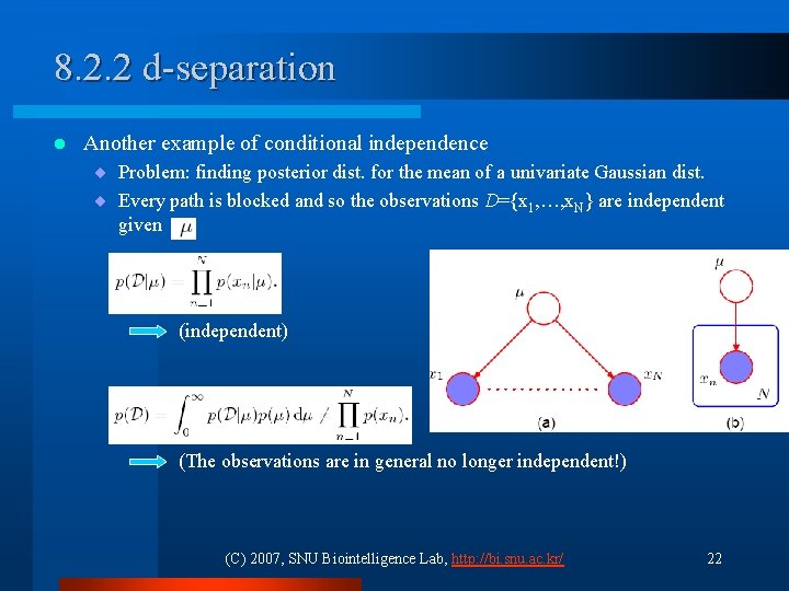 8. 2. 2 d-separation l Another example of conditional independence ¨ Problem: finding posterior