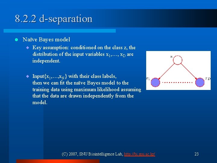 8. 2. 2 d-separation l Naïve Bayes model ¨ Key assumption: conditioned on the