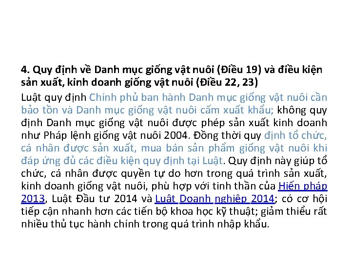 4. Quy định về Danh mục giống vật nuôi (Điều 19) và điều kiện