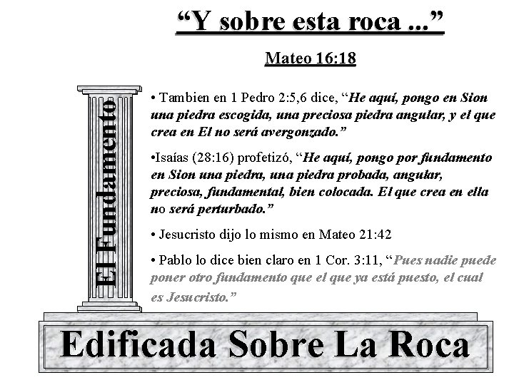 “Y sobre esta roca. . . ” El Fundamento Mateo 16: 18 • Tambien