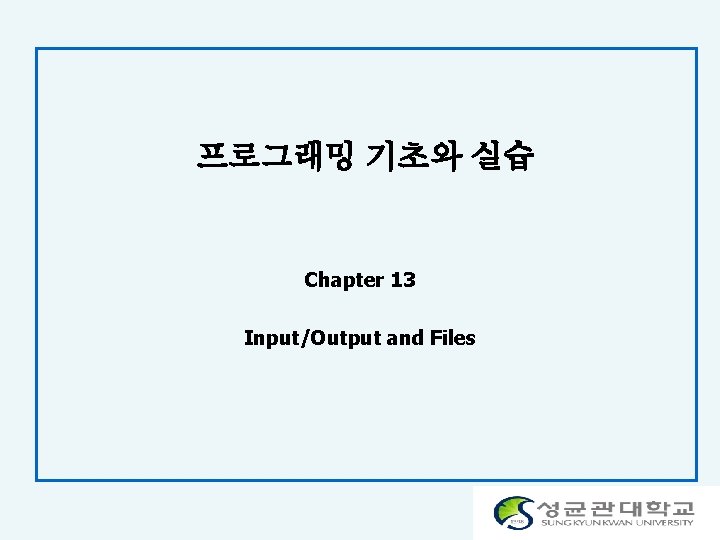 프로그래밍 기초와 실습 Chapter 13 Input/Output and Files 