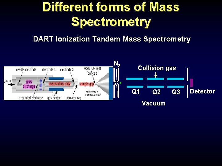 Different forms of Mass Spectrometry DART Ionization Tandem Mass Spectrometry N 2 Collision gas Different forms of Mass Spectrometry DART Ionization Tandem Mass Spectrometry N 2 Collision gas