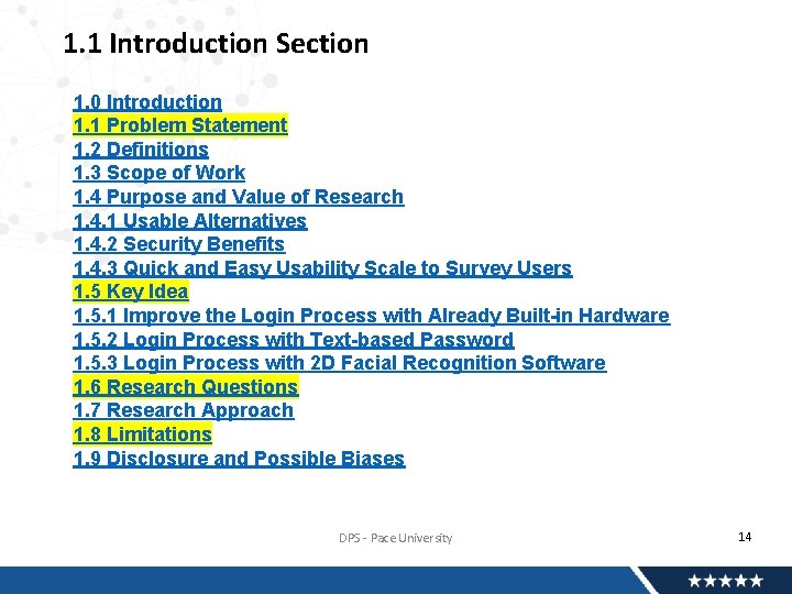 1. 1 Introduction Section 1. 0 Introduction 1. 1 Problem Statement 1. 2 Definitions