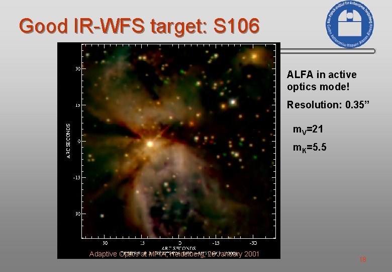 Good IR-WFS target: S 106 ALFA in active optics mode! Resolution: 0. 35” m.