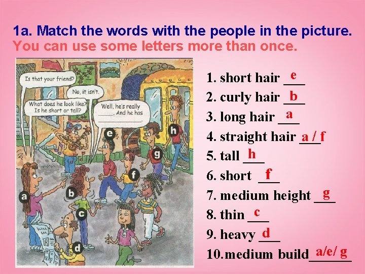 1 a. Match the words with the people in the picture. You can use