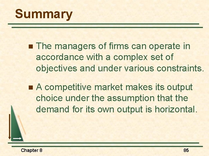 Summary n The managers of firms can operate in accordance with a complex set