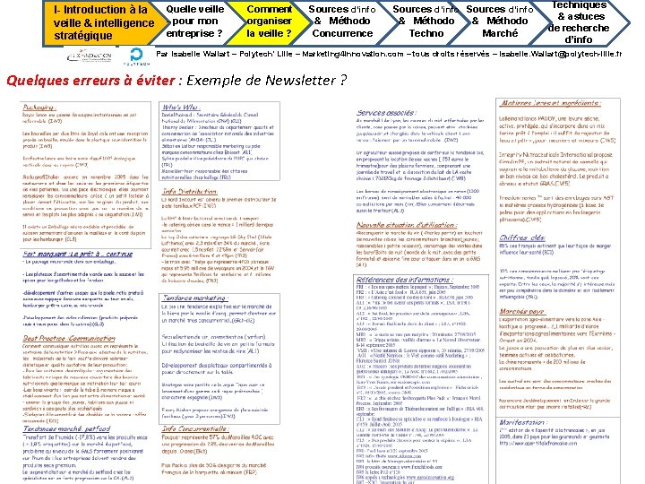 I- Introduction à la veille & intelligence stratégique Quelle veille --pour mon entreprise ?