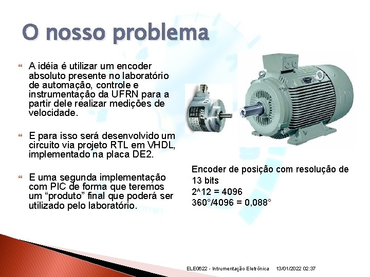 O nosso problema A idéia é utilizar um encoder absoluto presente no laboratório de