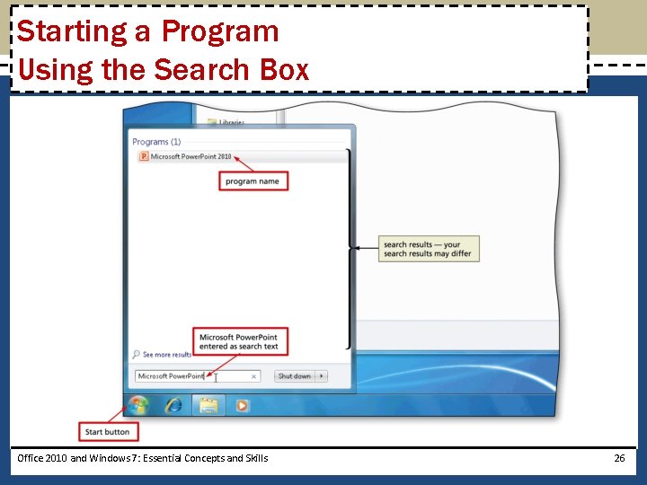 Starting a Program Using the Search Box Office 2010 and Windows 7: Essential Concepts