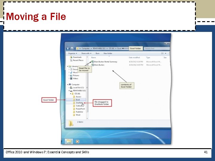 Moving a File Office 2010 and Windows 7: Essential Concepts and Skills 41 