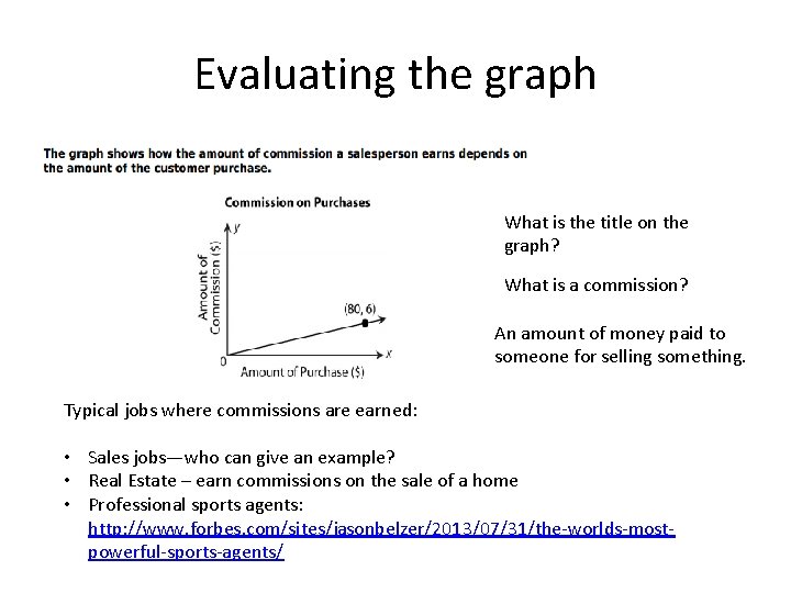 Evaluating the graph What is the title on the graph? What is a commission?