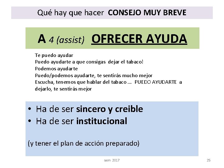 Qué hay que hacer CONSEJO MUY BREVE A 4 (assist) OFRECER AYUDA Te puedo
