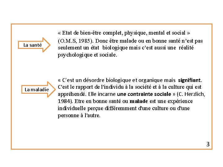 La santé La maladie « Etat de bien-être complet, physique, mental et social »