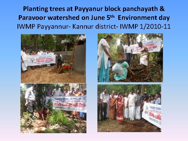 Planting trees at Payyanur block panchayath & Paravoor watershed on June 5 th Environment