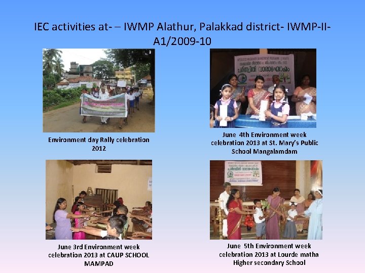 IEC activities at- – IWMP Alathur, Palakkad district- IWMP-IIA 1/2009 -10 Environment day Rally