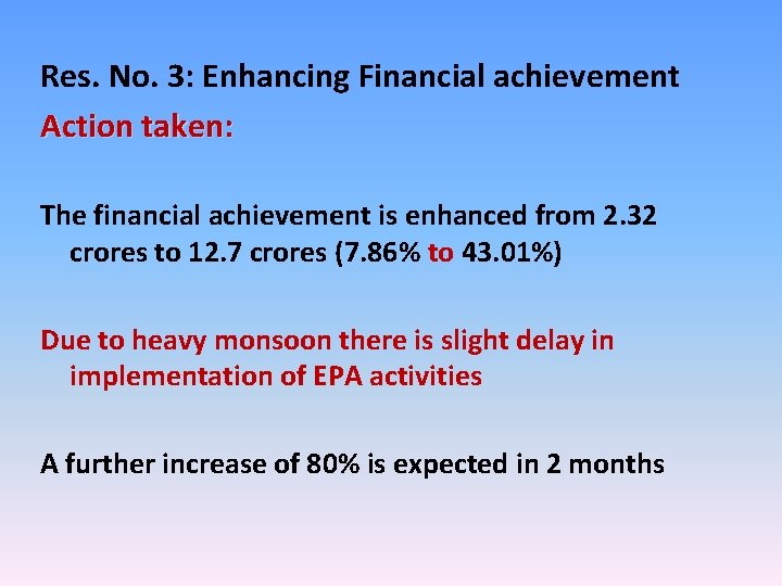 Res. No. 3: Enhancing Financial achievement Action taken: The financial achievement is enhanced from