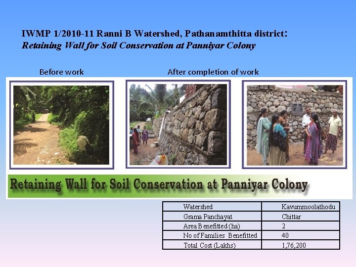 IWMP 1/2010 -11 Ranni B Watershed, Pathanamthitta district: Retaining Wall for Soil Conservation at