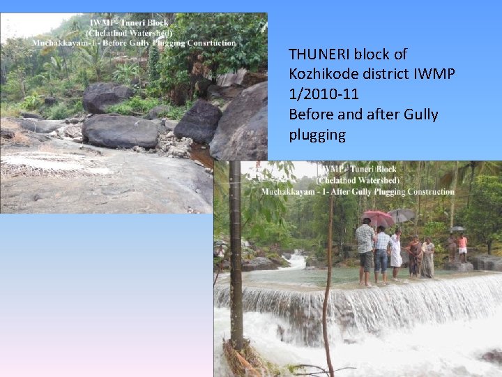 THUNERI block of Kozhikode district IWMP 1/2010 -11 Before and after Gully plugging 