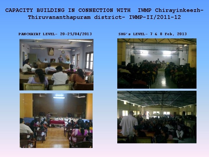 CAPACITY BUILDING IN CONNECTION WITH IWMP Chirayinkeezh. Thiruvananthapuram district- IWMP-II/2011 -12 PANCHAYAT LEVEL- 20